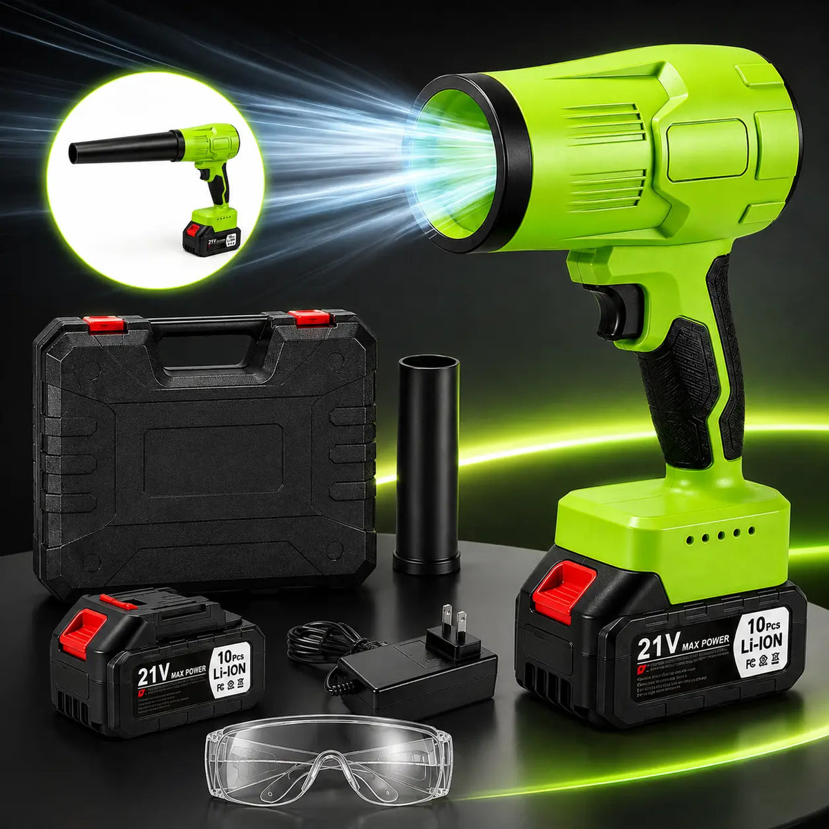 21V Cordless Turbo Jet Blower with Pure Copper Brushless Motor, Drying & Cleaning Power Tool for Car Wash, Garden Maintenance, Holiday Gift Option