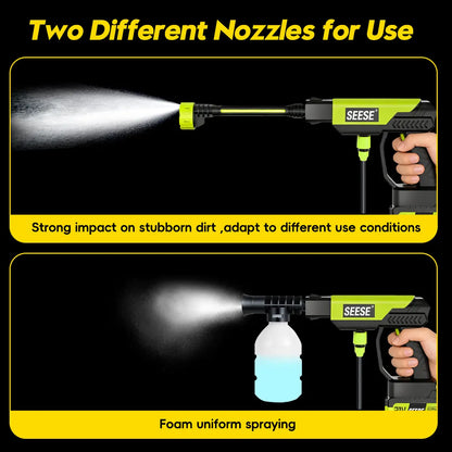 SEESE Cordless Pressure Washer Gun, 1000 PSI Portable Electric Washer for Vehicle, Driveway & Deck - Ergonomic Handle Design with 30Min Runtime & 6-In-1 Nozzle