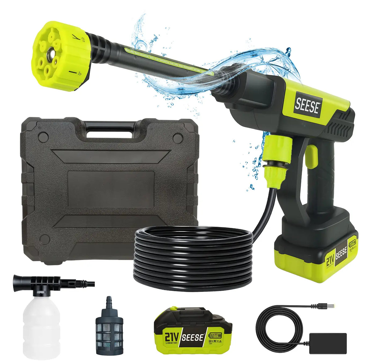 SEESE Cordless Pressure Washer Gun, 1000 PSI Portable Electric Washer for Vehicle, Driveway & Deck - Ergonomic Handle Design with 30Min Runtime & 6-In-1 Nozzle
