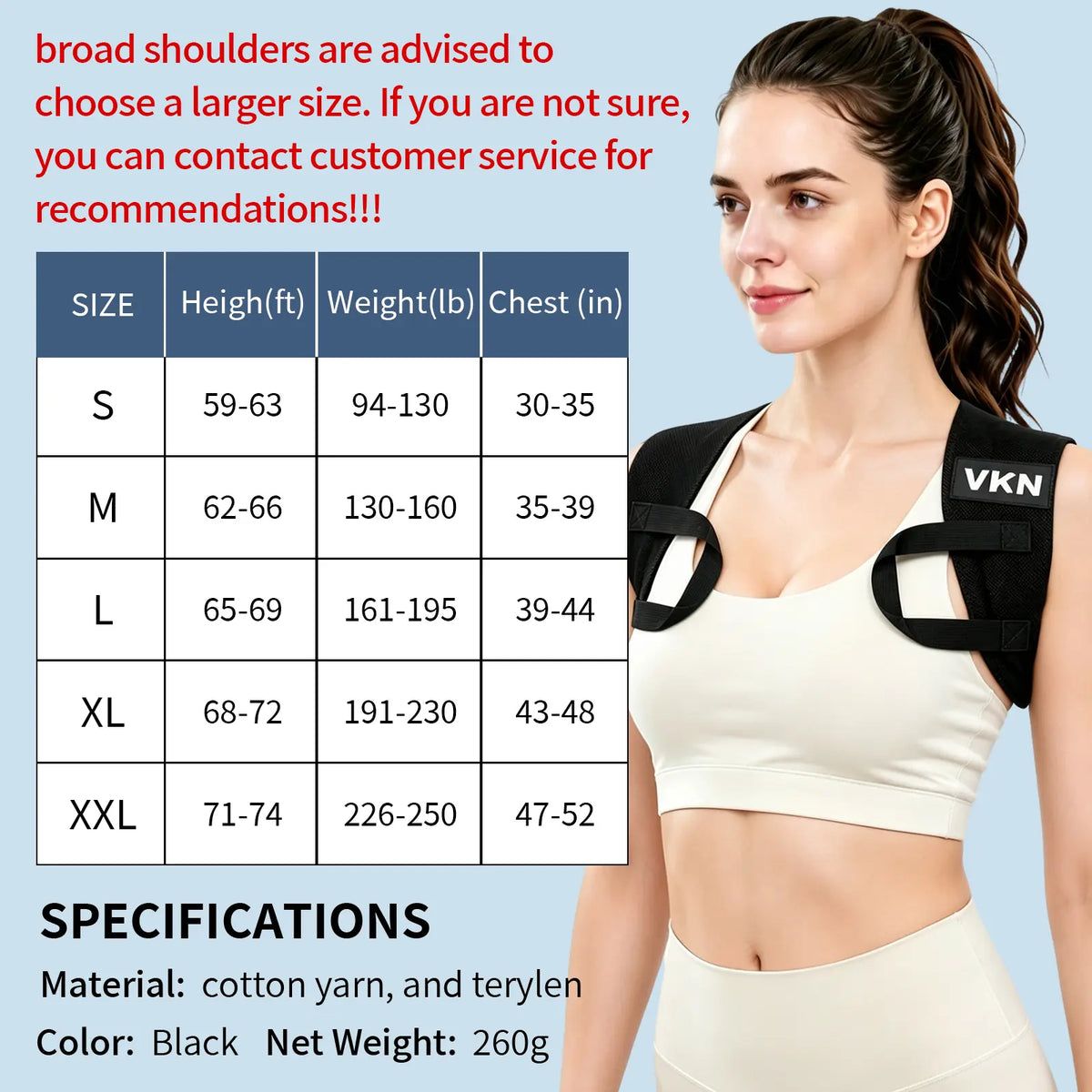 VKN Shoulder Straps - Posture Support Straps for Men & Women – Elastic Back Support, Straight Back Support, Use at Home or in Office (S-XXL)