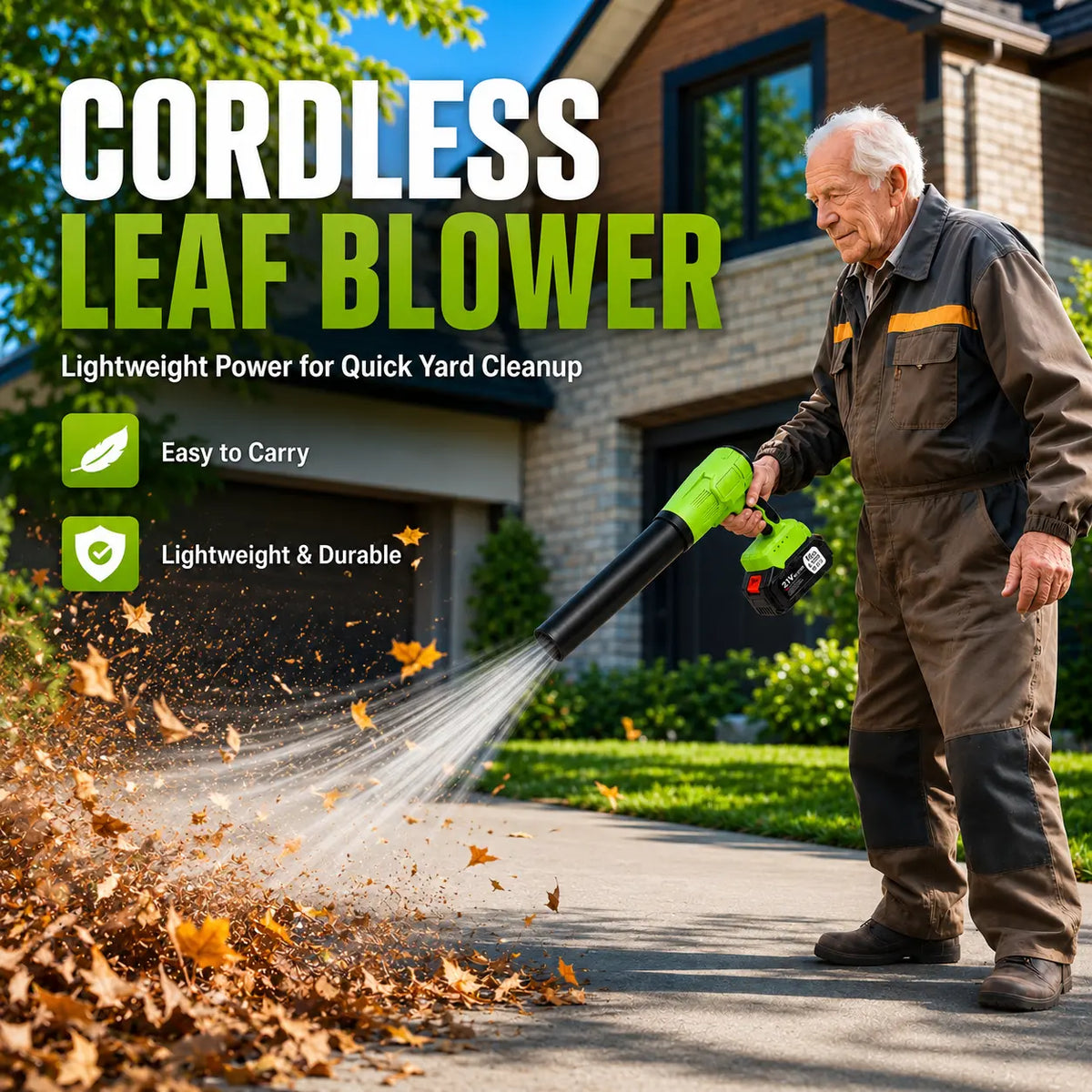 21V Cordless Turbo Jet Blower with Pure Copper Brushless Motor, Drying & Cleaning Power Tool for Car Wash, Garden Maintenance, Holiday Gift Option