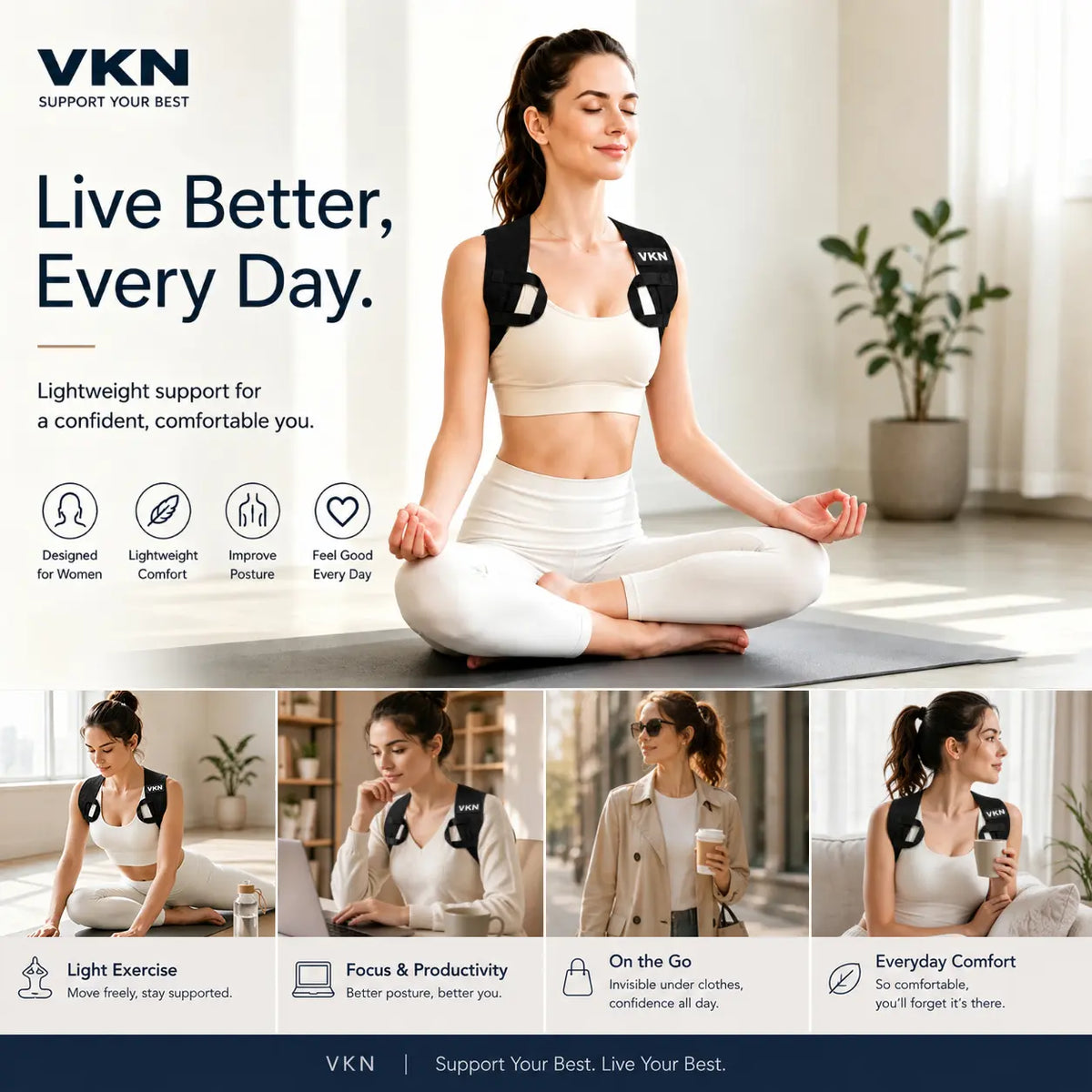 VKN Shoulder Straps - Posture Support Straps for Men & Women – Elastic Back Support, Straight Back Support, Use at Home or in Office (S-XXL)
