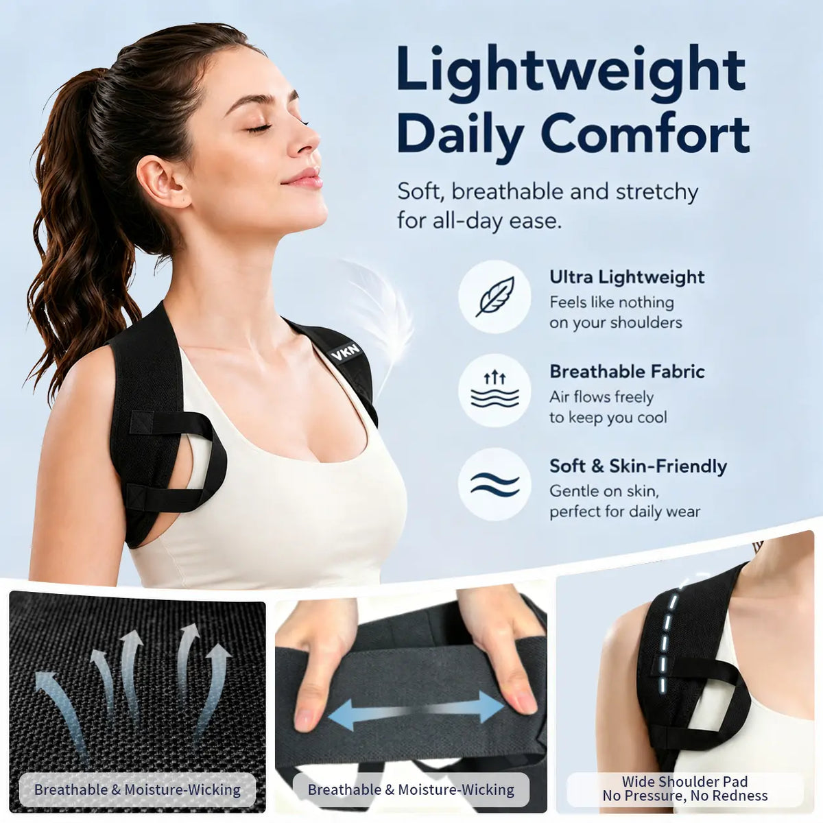 VKN Shoulder Straps - Posture Support Straps for Men & Women – Elastic Back Support, Straight Back Support, Use at Home or in Office (S-XXL)