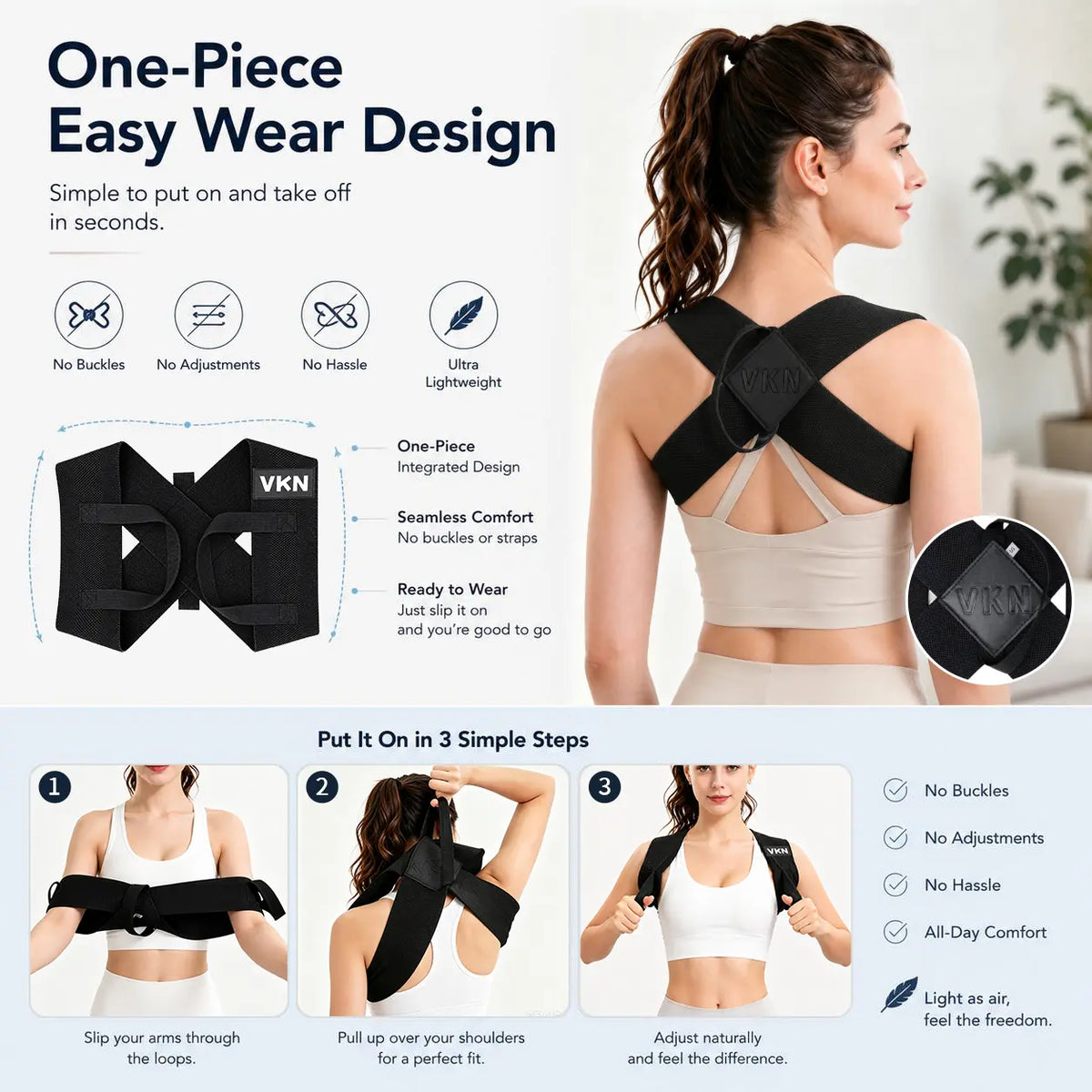 VKN Shoulder Straps - Posture Support Straps for Men & Women – Elastic Back Support, Straight Back Support, Use at Home or in Office (S-XXL)